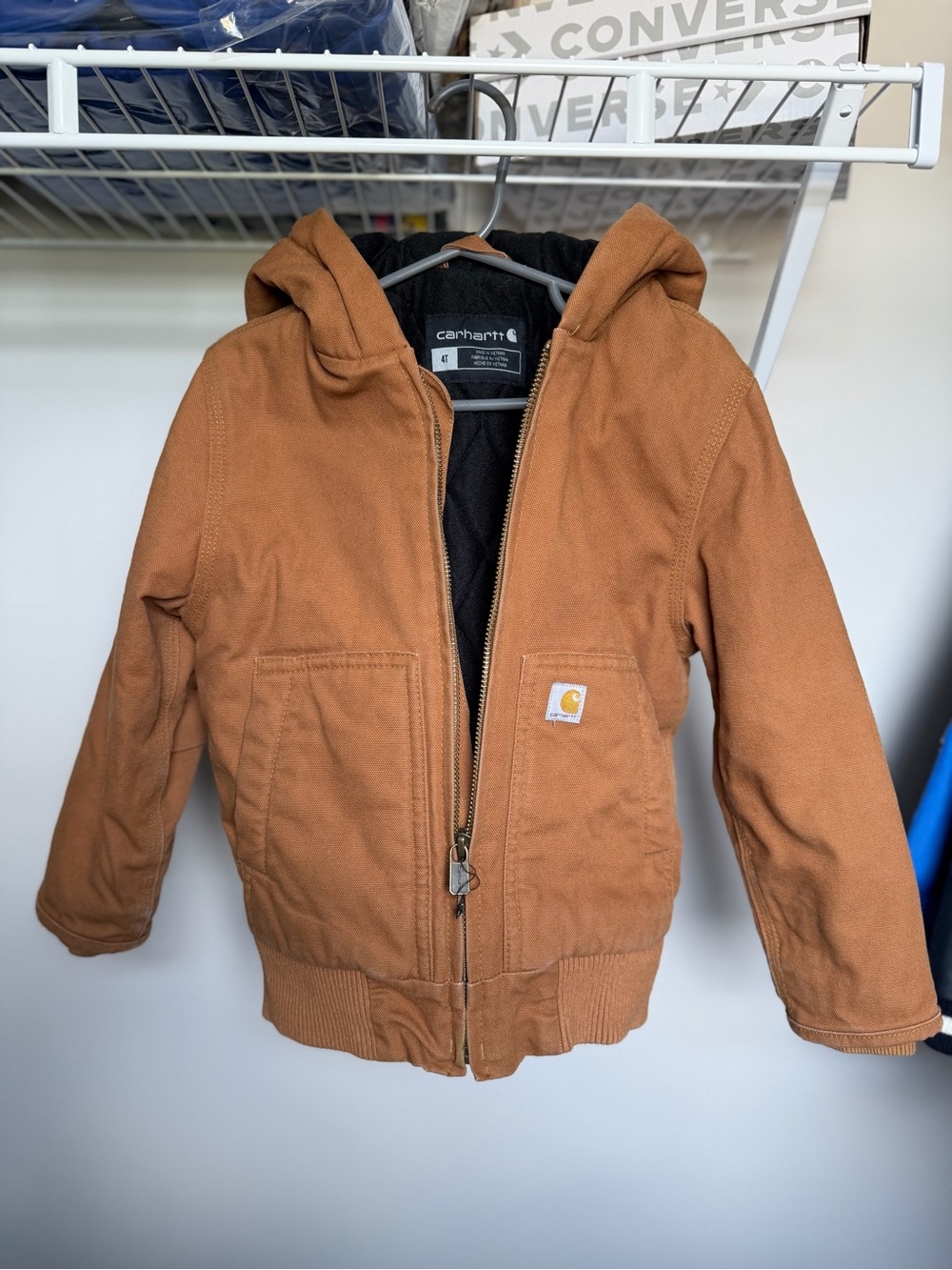 Carhartt Kids Hooded Work-Style Puffer Jacket in Brown